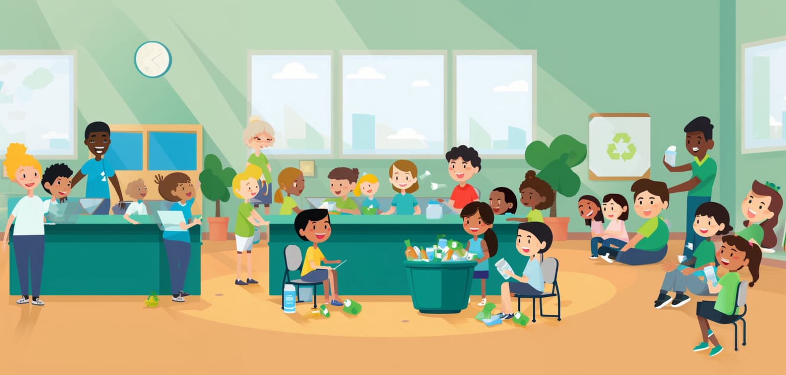 Kids learning about recycling in the classroom