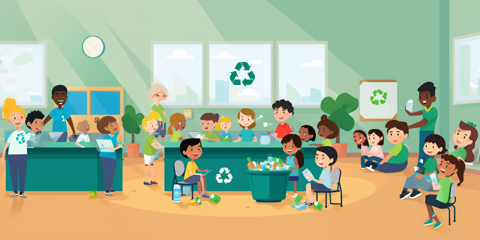 Kids learning about recycling in the classroom